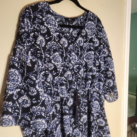 Blue Floral Swim Cover-up Ellos Sz 1X Beach Flowy Tie Waist Vacation Resort wear - Picture 2 of 7